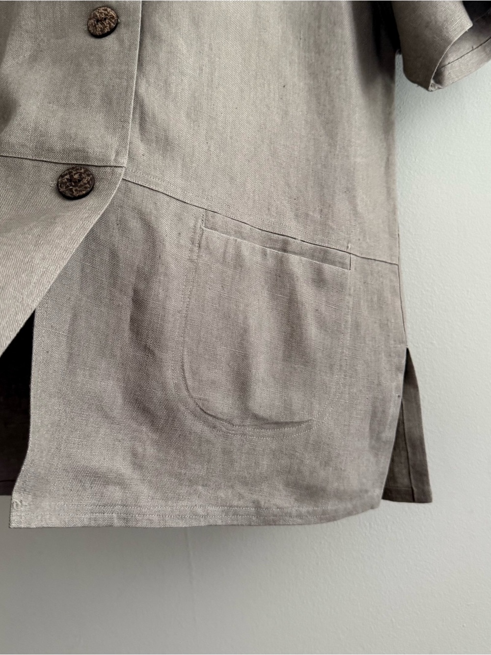 Vintage Linen Taupe Oversized Button Down Shirt Womens Small - Picture 3 of 5